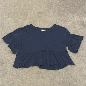 Altar’d State Lori Ruffle Sleeve Top Size Small in Navy Blue